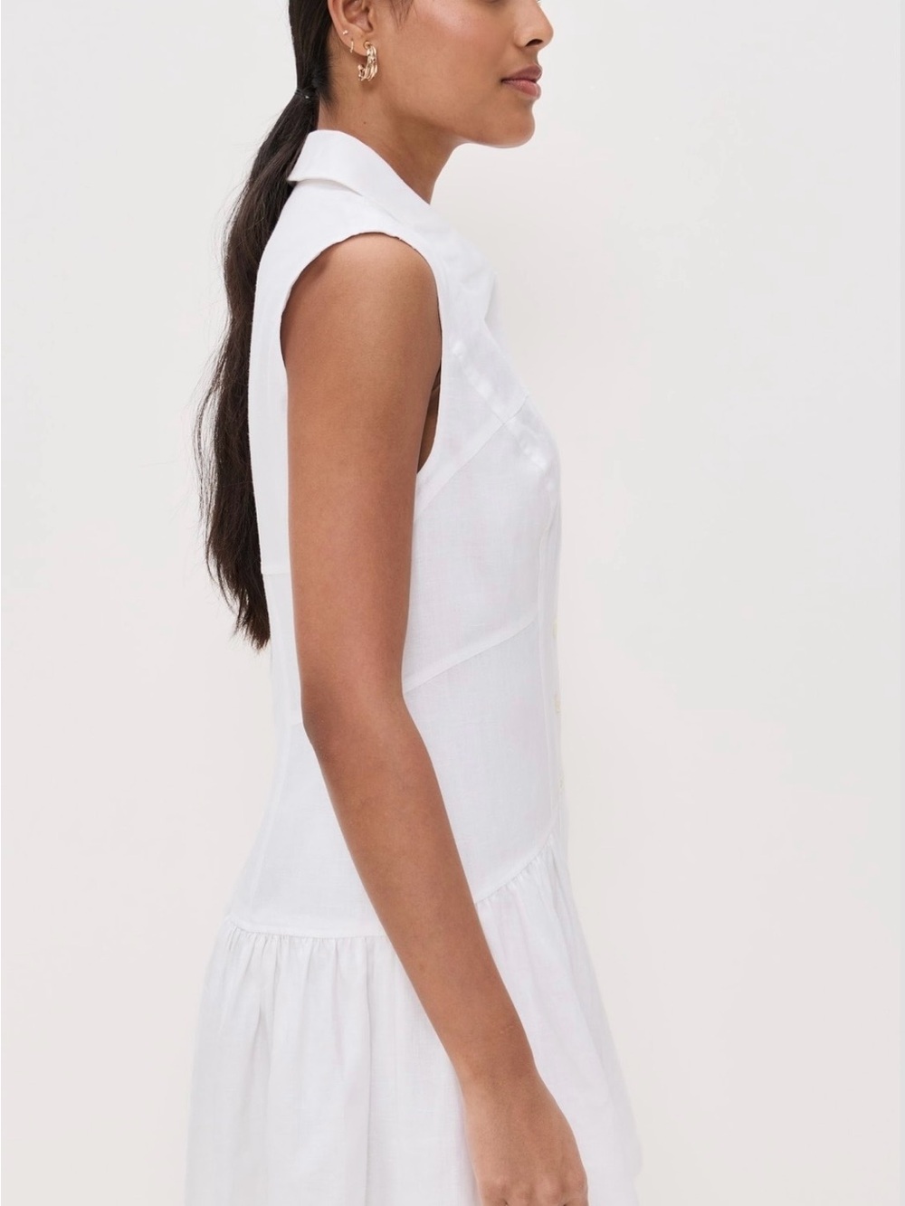 Frame The Linen Sleeveless White Button-Front Linen Shirt Dress Size M - Picture 3 of 11